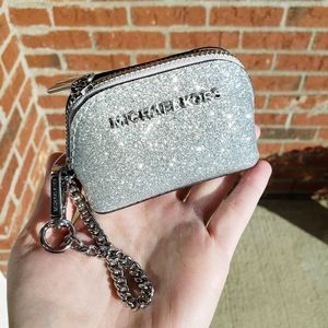 🌺NWT Michael Kors coin pouch key fob silver MK